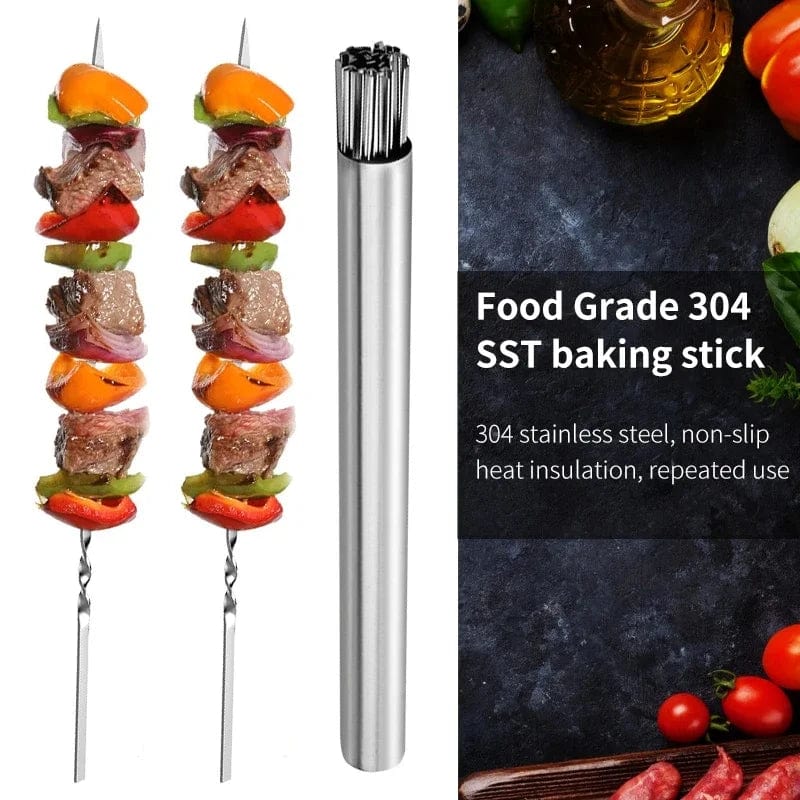 Rostfritt stål grillspett BBQ shish kebab platta gafflar för förvaring rör för utomhus camping picknick matlagning verktyg återanvändbara 20 st.