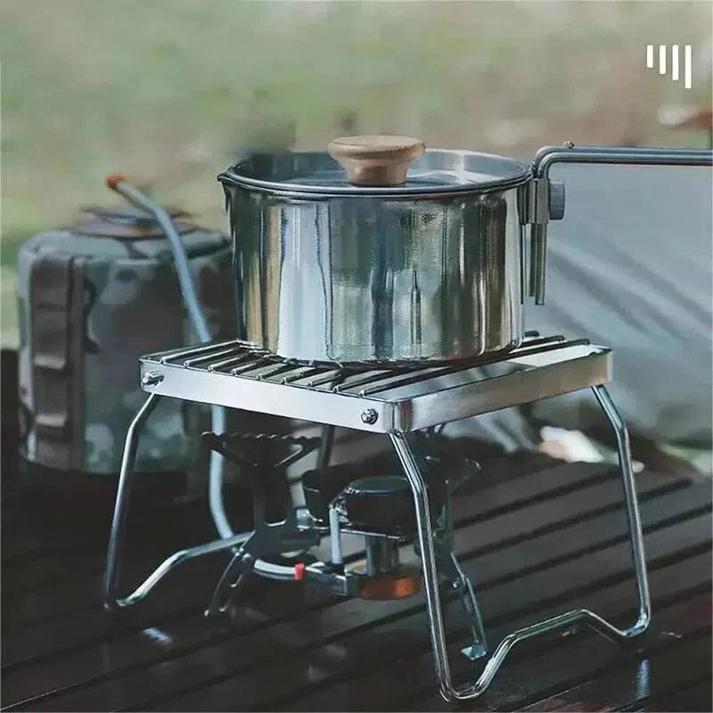 Fällbart matlagningsstöd i rostfritt stål för campinggrill 26x15x12cm