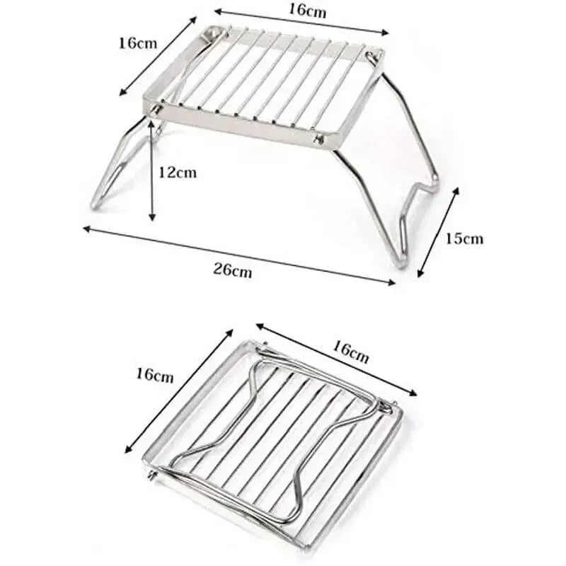 Fällbart rostfritt stål grillstöd för camping, 26x15x12cm