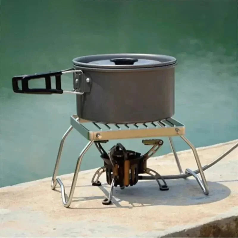 Fällbart matlagningsstöd i rostfritt stål för campinggrill 26x15x12cm