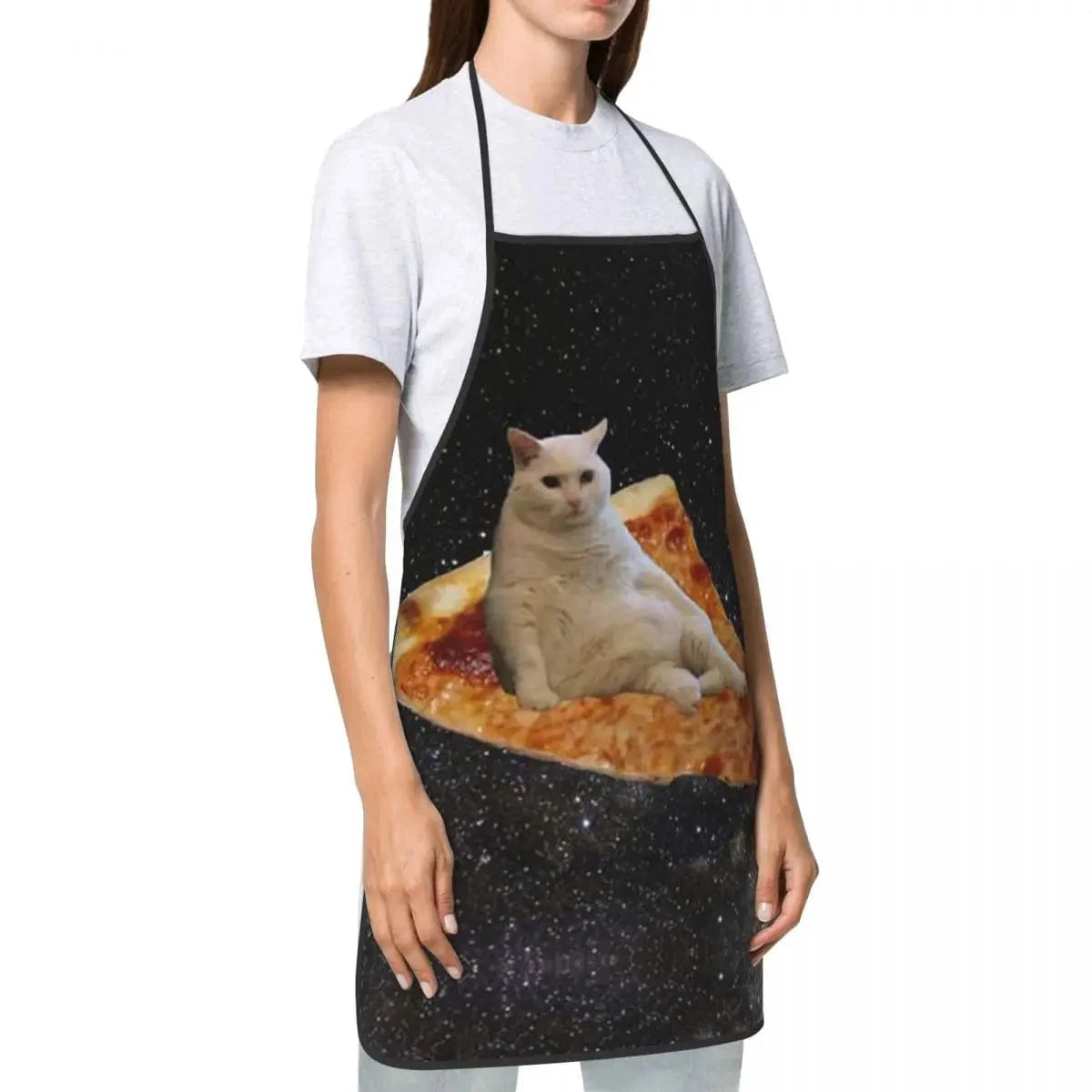 Köksförkläde Pizza Katt Rymd Meme Unisex Humoristisk - Oxford - För Kockar