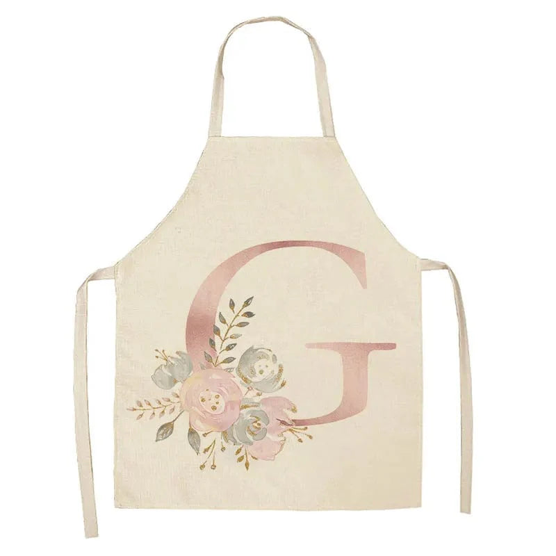 Barnförkläde med Rosafärgat Bokstavsmönster i Lin - Kök- och Bageritillbehör G / 47x38 cm barnstorlek