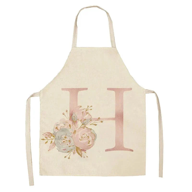 Barnförkläde med Rosa Bokstavsmönster i Linne - Baktillbehör och Kökstillbehör H / 47x38cm barnstorlek