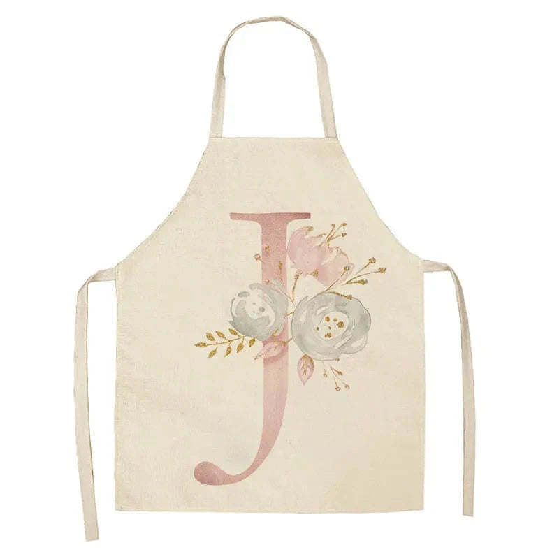 Barnförkläde med Rosafärgad Bokstavsmotiv i Lin - Tillbehör för Matlagning och Bakning J / 47x38 cm barnstorlek