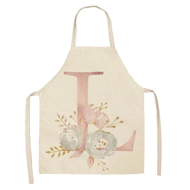 Köksskydd Barn Mönster Bokstav Rosa i Linne - Bak- och Matlagningsaccessoarer L / 47x38cm barnstorlek