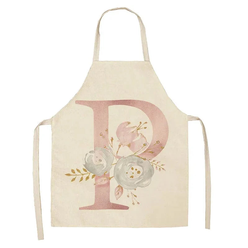 Köksskydd Barn Mönster Bokstav Rosa i Linne - Tillbehör för Matlagning och Bageri P / 47x38cm barnstorlek