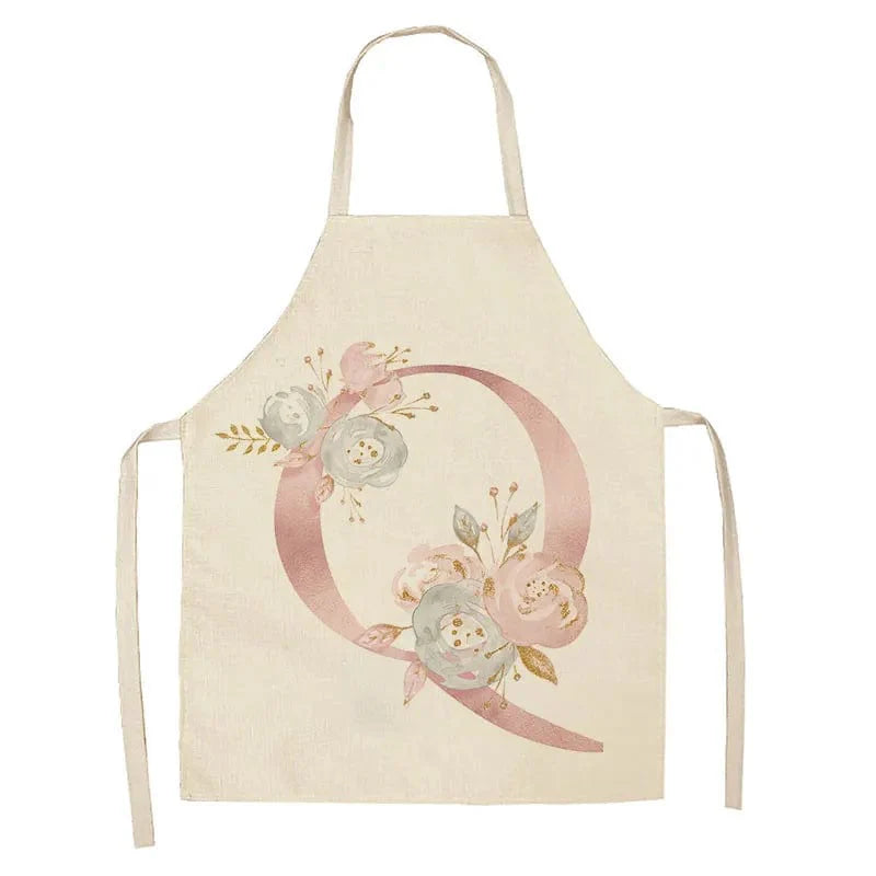 Köksförkläde Barn Bokstavsmönster Rosa i Lin - Tillbehör för Matlagning och Bakning Q / 47x38cm barnstorlek