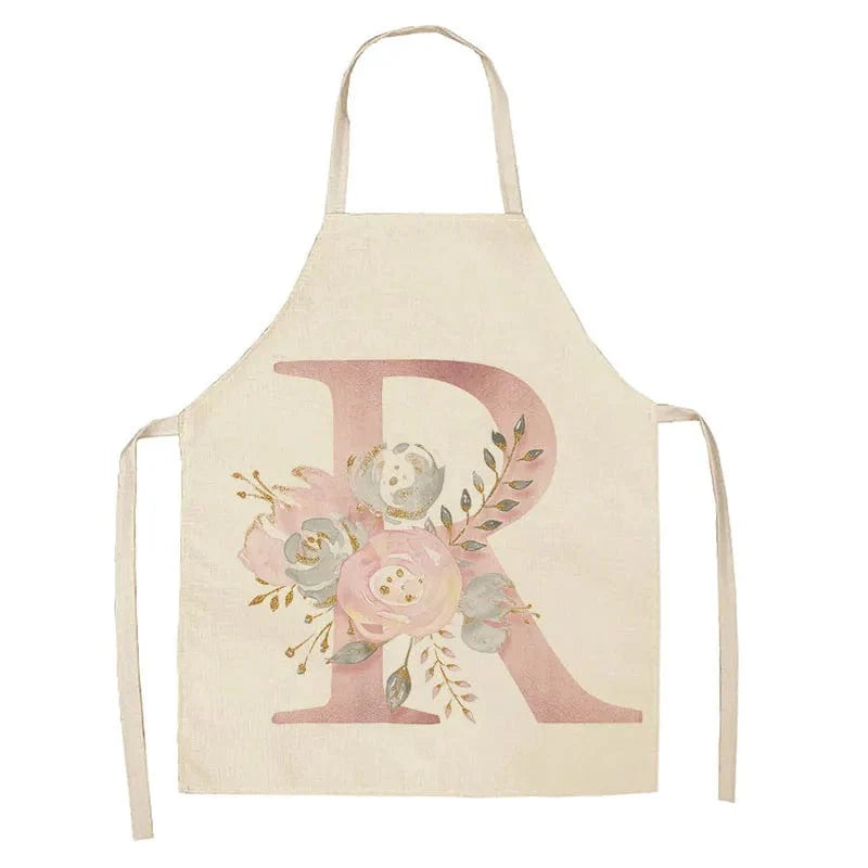 Barnförkläde med rosa bokstavsmönster i linne - Tillbehör för matlagning och bakning R / 47x38cm barnstorlek