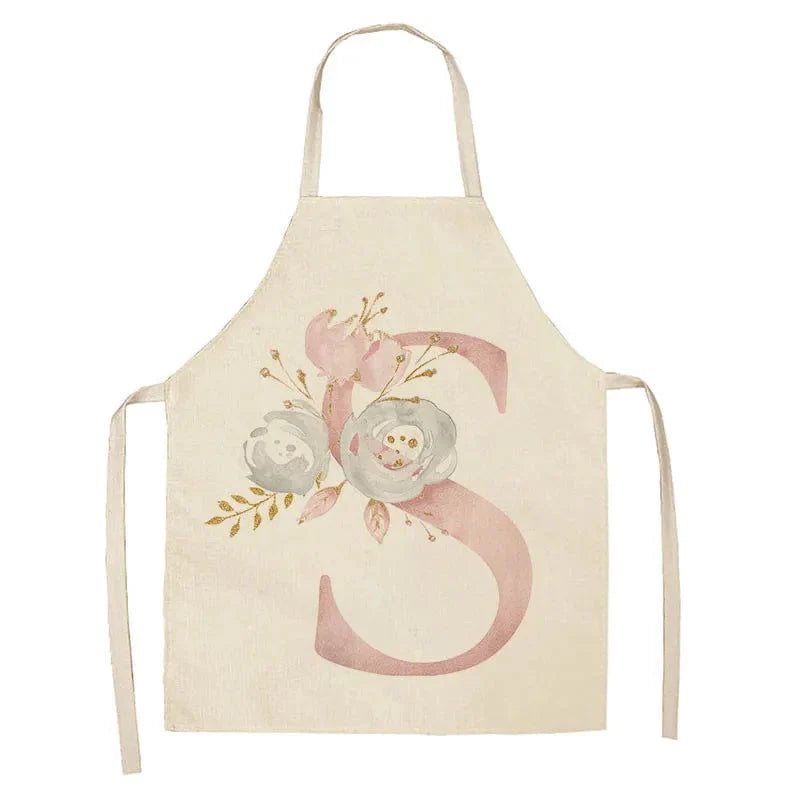 Barnförkläde med rosa bokstavsmönster i linne - Tillbehör för matlagning och bakning S / 47x38 cm barnstorlek