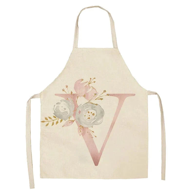 Barnförkläde med rosa bokstäver i linne - Tillbehör för matlagning och bakning V / 47x38cm barnstorlek