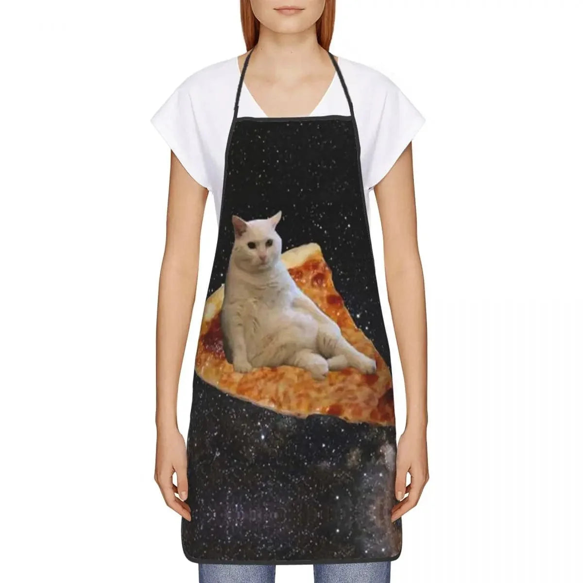 Köksförkläde Space Pizza Cat Meme - Vuxen Man Kvinna - Roligt mönster för köket