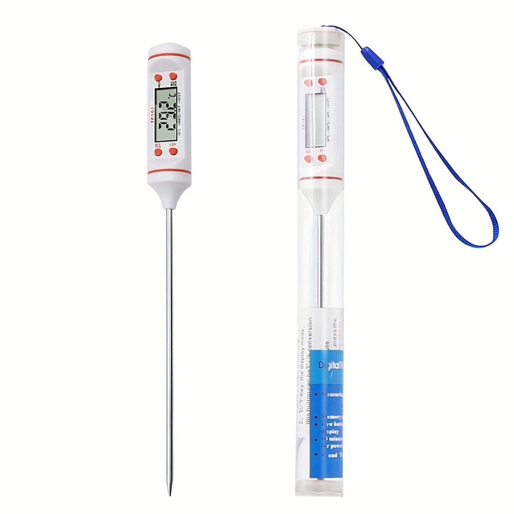 Matlagningstermometer med sond för livsmedel vit