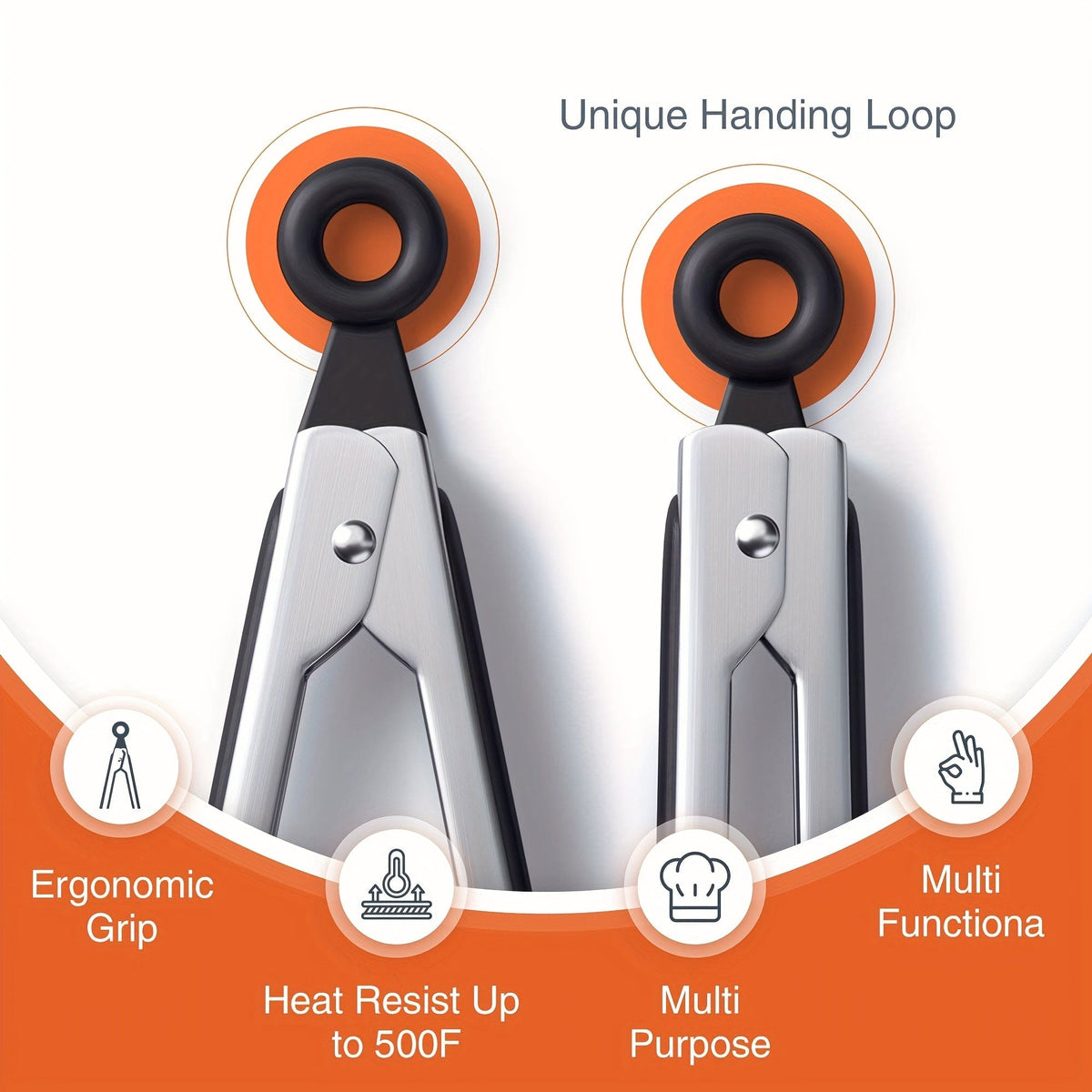 Kökszongler i rostfritt stål med svarta silikonspetsar