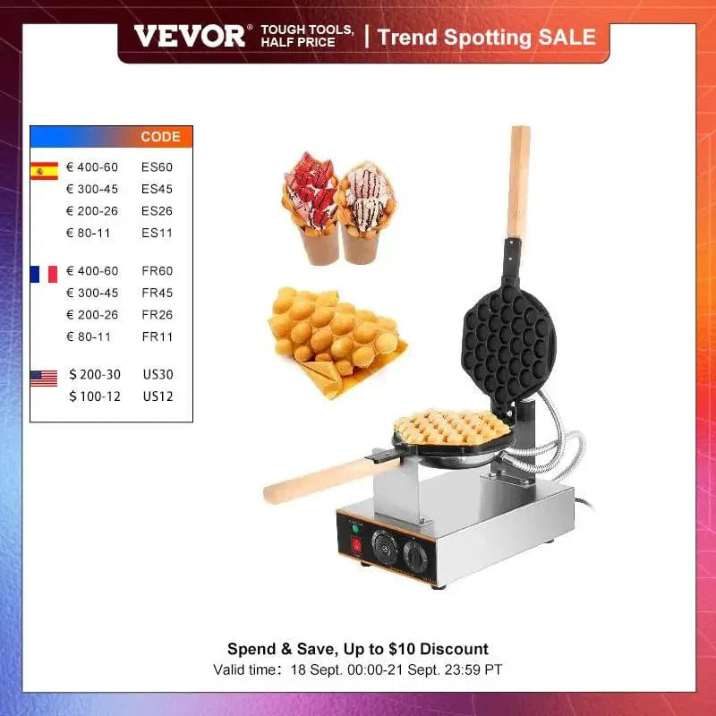 VEVOR Ägg Bubblor Elektrisk Vaffelmaskin Nonstick Vaffeltillverkningsmaskin Hemapplikation Vaffeltillverkare Bakning Snacks Vaffeljärn USA